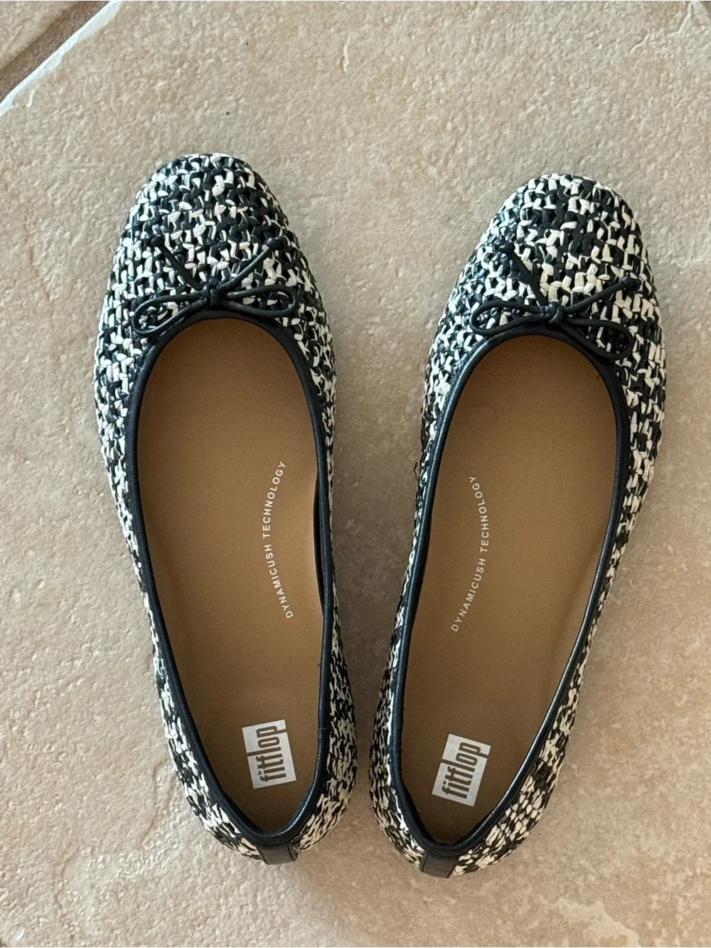 Fitflop Black & White Tweed Ballet Flats with Bow